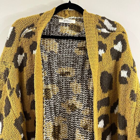 Arula A Beautiful Soul Leopard Mustard Chunky Knit Distressed Cardigan size 2X - Picture 2 of 6